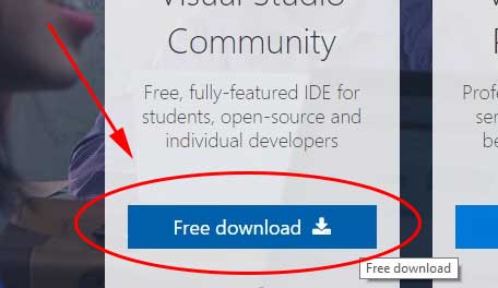 Click Free Download button on Visual Studio Community IDE